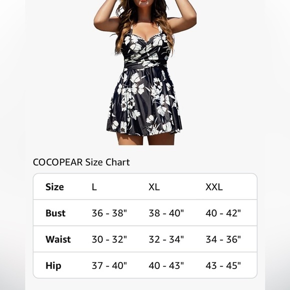 NWT COCOPEAR  Elegant Crossover One Piece Swimdress Floral Skirted Swimsuit - Picture 5 of 9